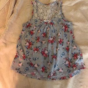 Gray Floral Back Lace Tank Top